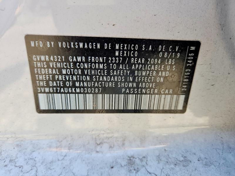 2019 Volkswagen Gti მანქანა იყიდება აუქციონზე, vin: 3VW6T7AU6KM030287, აუქციონის ნომერი: 63227686