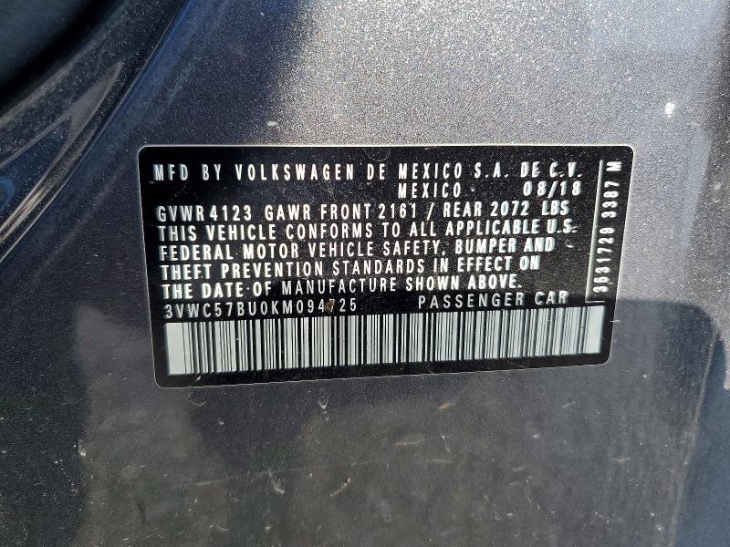 Продажа на аукционе авто 2019 Volkswagen Jetta, vin: 3VWC57BU0KM094725, номер лота: 60257616