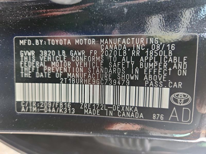 60856966 :رقم المزاد ، 2T1BURHE9GC739479 vin ، 2016 Toyota Corolla مزاد بيع
