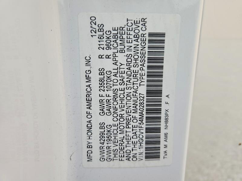 Aukcja sprzedaży 2021 Honda Accord, vin: 1HGCV1F54MA028327, numer aukcji: 61281516