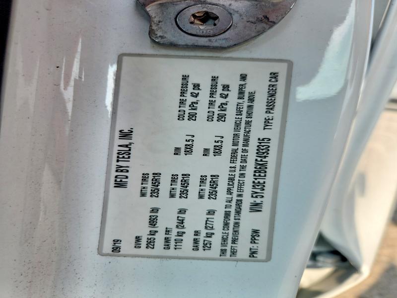 Продаж на аукціоні авто 2019 Tesla Model 3, vin: 5YJ3E1EB6KF493315, номер лоту: 60602796