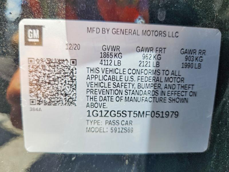 2021 Chevrolet Malibu მანქანა იყიდება აუქციონზე, vin: 1G1ZG5ST5MF051979, აუქციონის ნომერი: 59264956