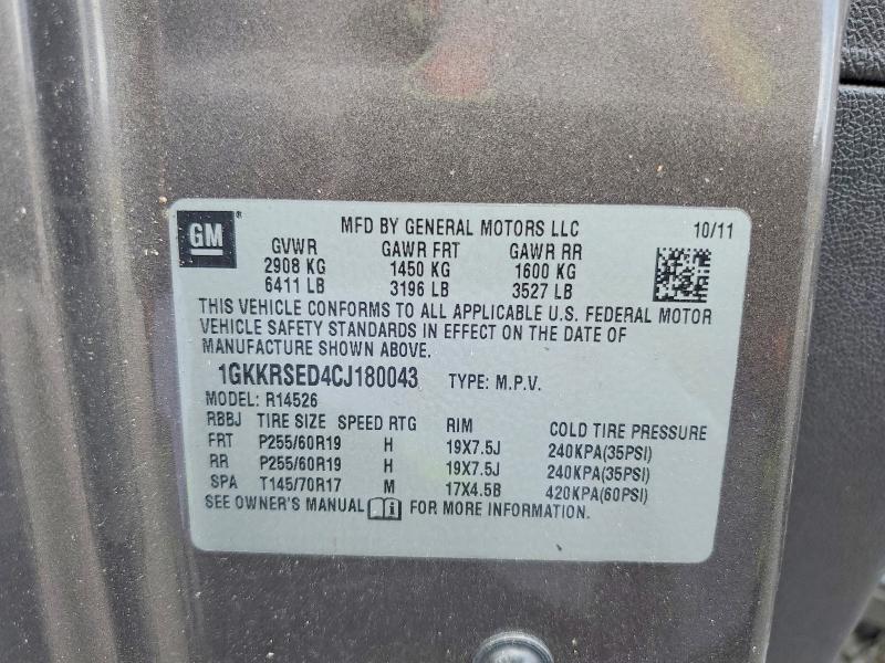 2012 Gmc Acadia მანქანა იყიდება აუქციონზე, vin: 1GKKRSED4CJ180043, აუქციონის ნომერი: 59640446