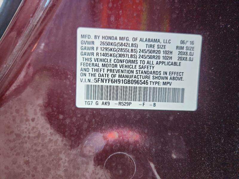 Продаж на аукціоні авто 2016 Honda Pilot, vin: 5FNYF6H91GB096546, номер лоту: 85451965