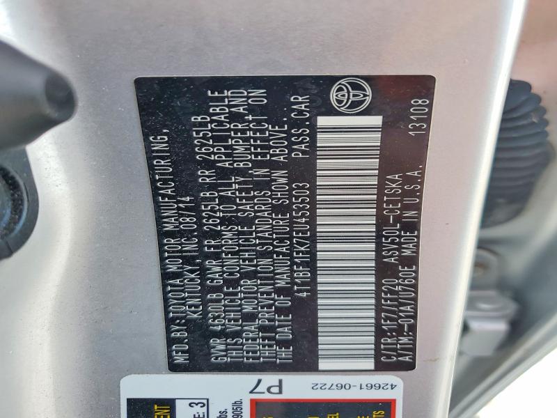Aukcja sprzedaży 2014 Toyota Camry, vin: 4T1BF1FK7EU453503, numer aukcji: 61630206