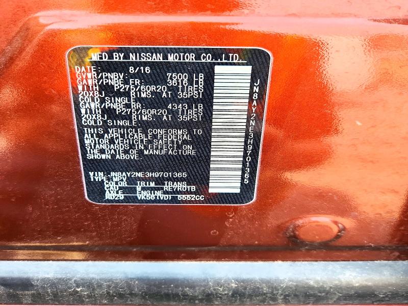 Продажа на аукционе авто 2017 Nissan Armada, vin: JN8AY2NE3H9701365, номер лота: 62691976