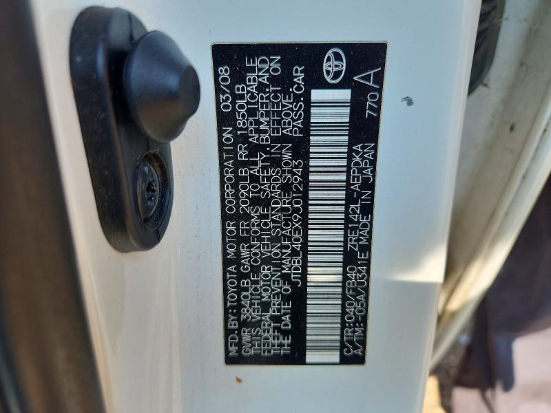62121166 :رقم المزاد ، JTDBL40EX9J012943 vin ، 2009 Toyota Corolla مزاد بيع