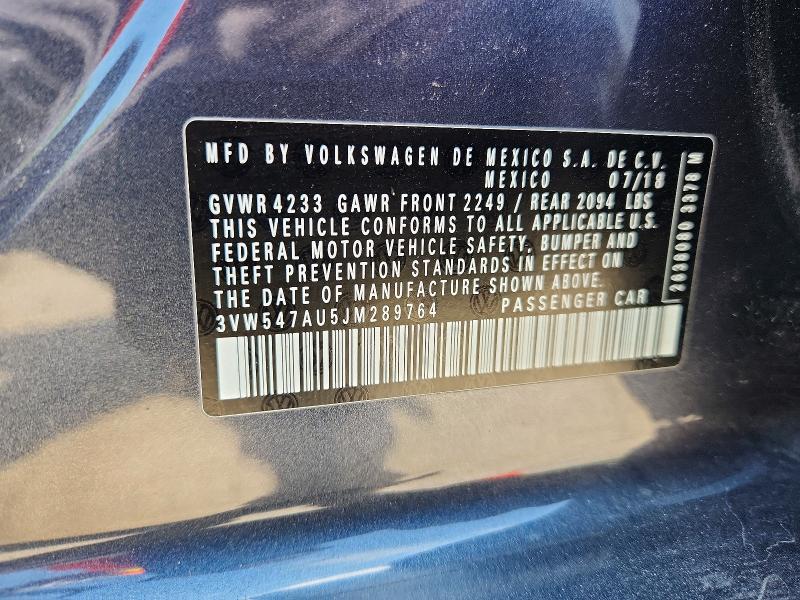 2018 Volkswagen Gti მანქანა იყიდება აუქციონზე, vin: 3VW547AU5JM289764, აუქციონის ნომერი: 61168466
