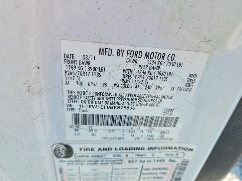 59289046 :رقم المزاد ، 1FTFW1EF8BFB28806 vin ، 2011 Ford F150 مزاد بيع