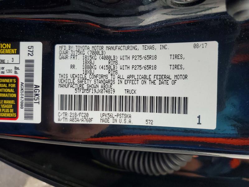 Auction sale of the 2018 Toyota Tundra, vin: 5TFDM5F19JX074819, lot number: 60764656