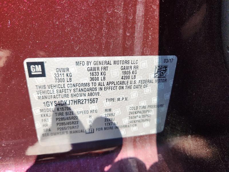 59811376 :رقم المزاد ، 1GYS4DKJ7HR271567 vin ، 2017 Cadillac Escalade مزاد بيع