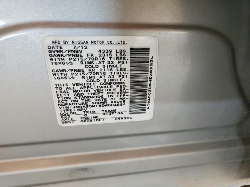 Aukcja sprzedaży 2013 Nissan Rogue, vin: JN8AS5MT6DW004884, numer aukcji: 61973756