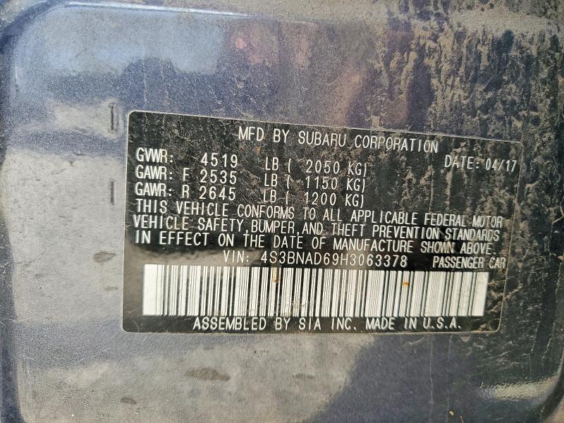 61999196 :رقم المزاد ، 4S3BNAD69H3063378 vin ، 2017 Subaru Legacy مزاد بيع
