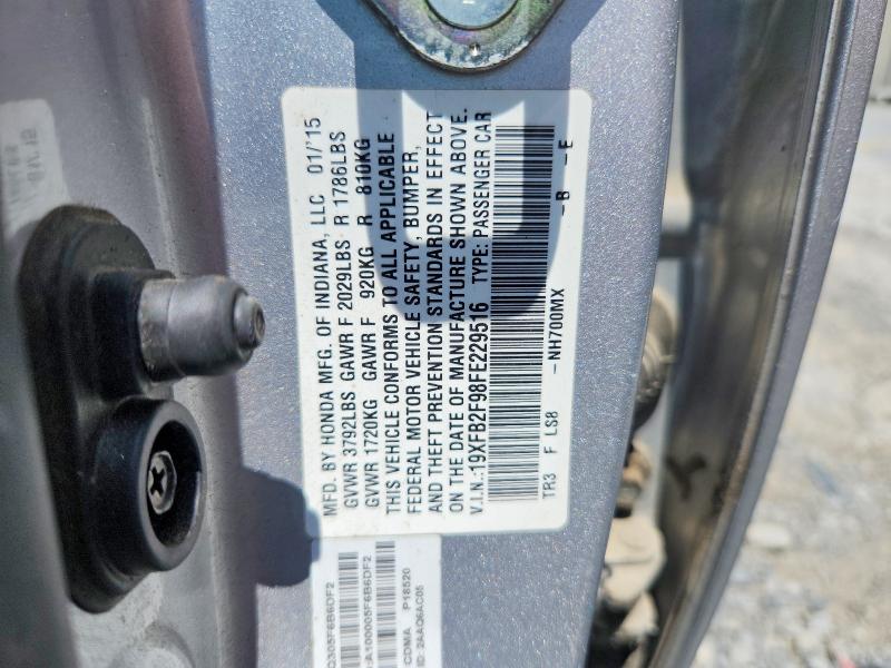 63176616 :رقم المزاد ، 19XFB2F98FE229516 vin ، 2015 Honda Civic مزاد بيع