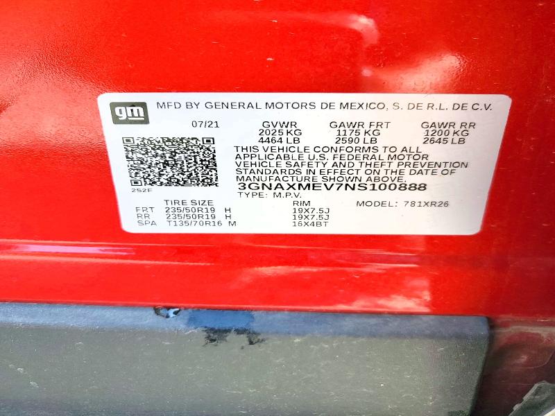 Aukcja sprzedaży 2022 Chevrolet Equinox, vin: 3GNAXMEV7NS100888, numer aukcji: 61046176