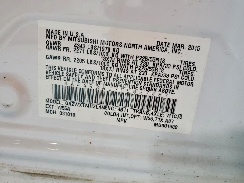 2015 Mitsubishi Outlander Sport მანქანა იყიდება აუქციონზე, vin: 4A4AR3AU3FE027467, აუქციონის ნომერი: 61082696