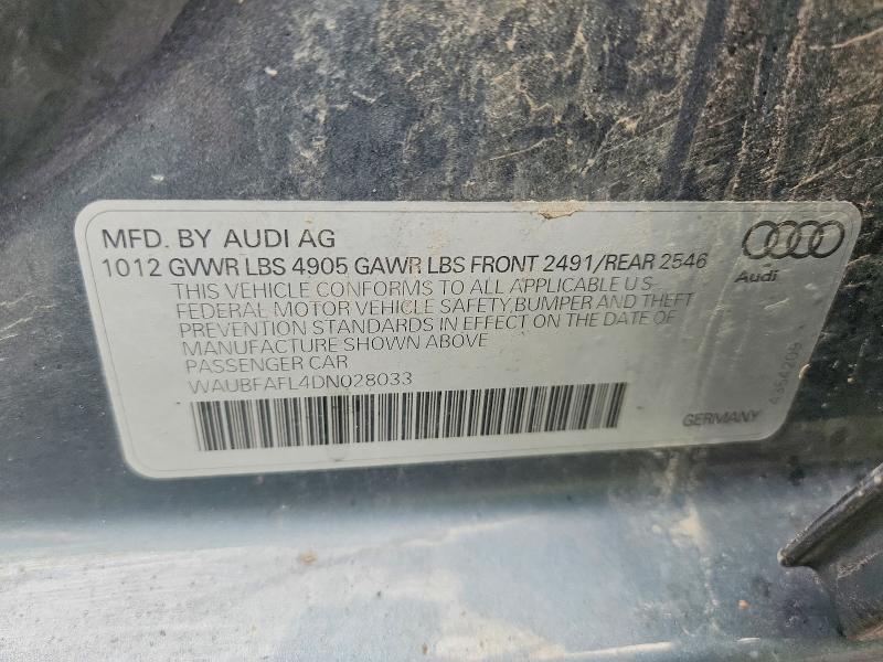 59740246 :رقم المزاد ، WAUBFAFL4DN028033 vin ، 2013 Audi A4 مزاد بيع