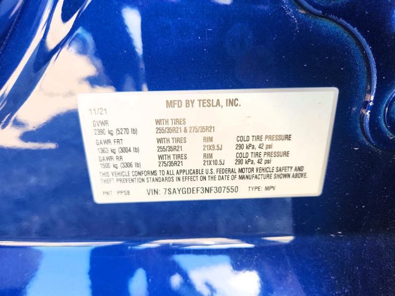 62414726 :رقم المزاد ، 7SAYGDEF3NF307550 vin ، 2022 Tesla Model Y مزاد بيع
