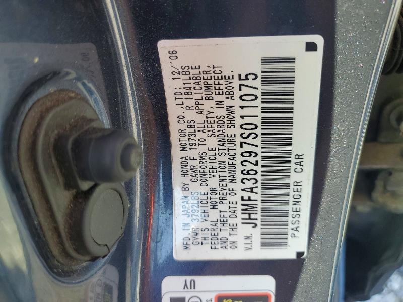 Aukcja sprzedaży 2007 Honda Civic, vin: JHMFA36297S011075, numer aukcji: 61493816
