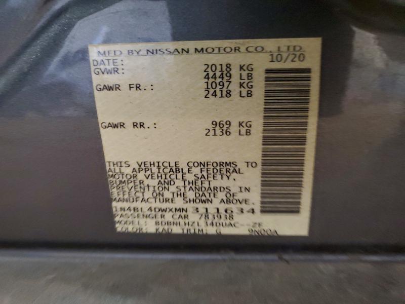 2021 Nissan Altima მანქანა იყიდება აუქციონზე, vin: 1N4BL4DWXMN311634, აუქციონის ნომერი: 61118416