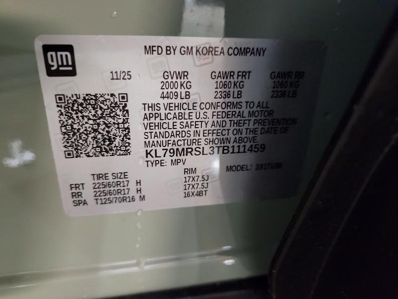 59788226 :رقم المزاد ، KL79MRSL3TB111459 vin ، 2026 Chevrolet Trailblazer مزاد بيع