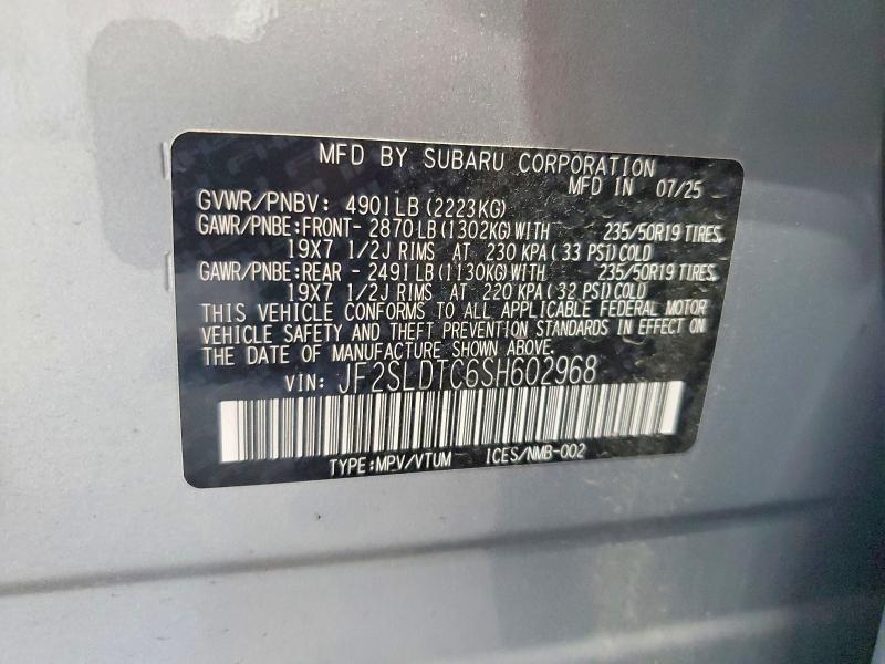 2025 Subaru Forester მანქანა იყიდება აუქციონზე, vin: JF2SLDTC6SH602968, აუქციონის ნომერი: 61665746
