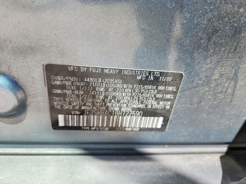 Aukcja sprzedaży 2011 Subaru Forester, vin: JF2SHBAC1BH722590, numer aukcji: 62356716