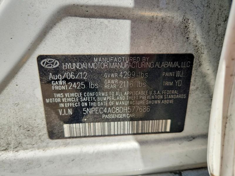59601626 :رقم المزاد ، 5NPEC4AC8DH577686 vin ، 2013 Hyundai Sonata مزاد بيع