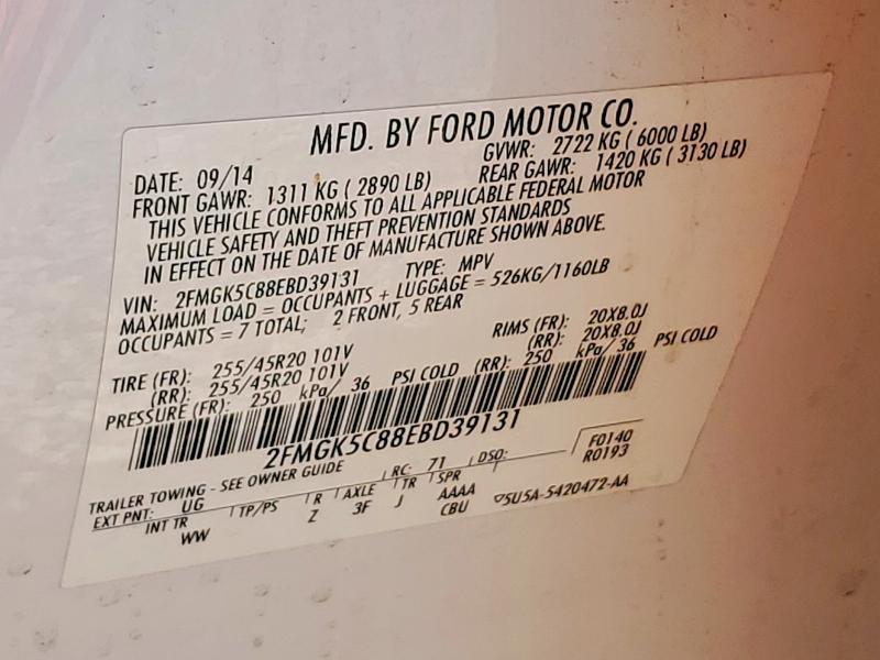 60493806 :رقم المزاد ، 2FMGK5C88EBD39131 vin ، 2014 Ford Flex مزاد بيع