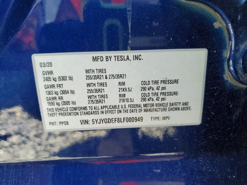 Продаж на аукціоні авто 2020 Tesla Model Y, vin: 5YJYGDEF8LF000949, номер лоту: 85451995