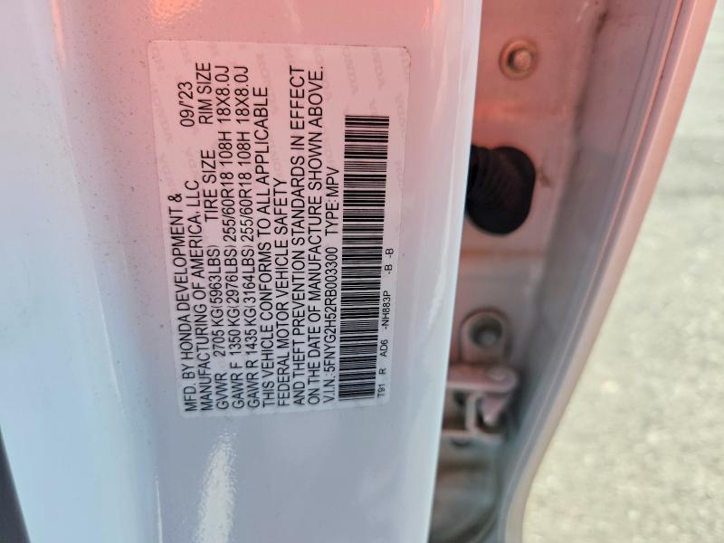 59793616 :رقم المزاد ، 5FNYG2H52RB003300 vin ، 2024 Honda Pilot مزاد بيع