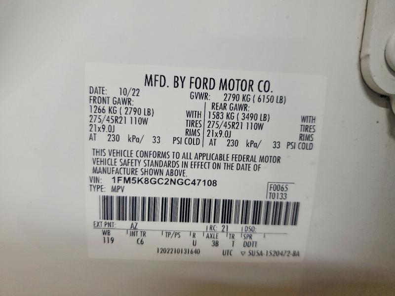 Продажа на аукционе авто 2022 Ford Explorer, vin: 1FM5K8GC2NGC47108, номер лота: 60856246