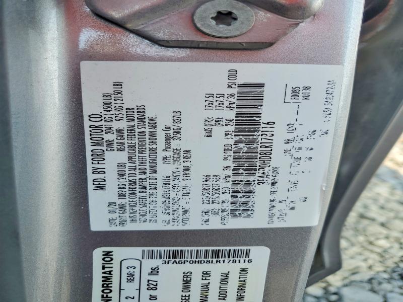 Продажа на аукционе авто 2020 Ford Fusion, vin: 3FA6P0HD8LR178116, номер лота: 62529746