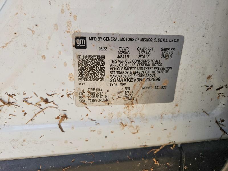 2022 Chevrolet Equinox მანქანა იყიდება აუქციონზე, vin: 3GNAXKEV3NL232898, აუქციონის ნომერი: 61133056