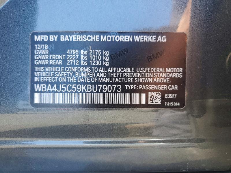Aukcja sprzedaży 2019 Bmw 440i, vin: WBA4J5C59KBU79073, numer aukcji: 59887126