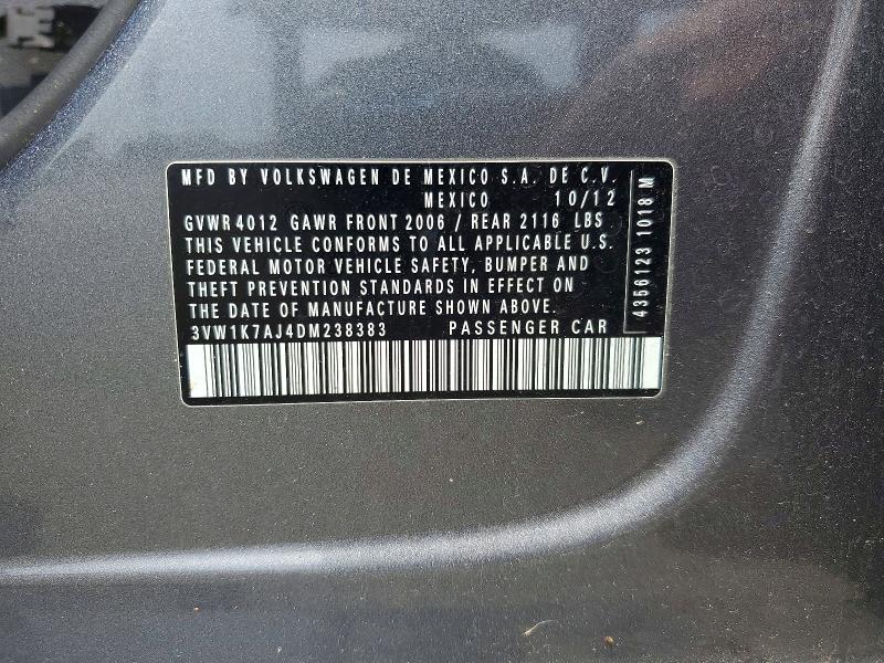 Aukcja sprzedaży 2013 Volkswagen Jetta, vin: 3VW1K7AJ4DM238383, numer aukcji: 59781946