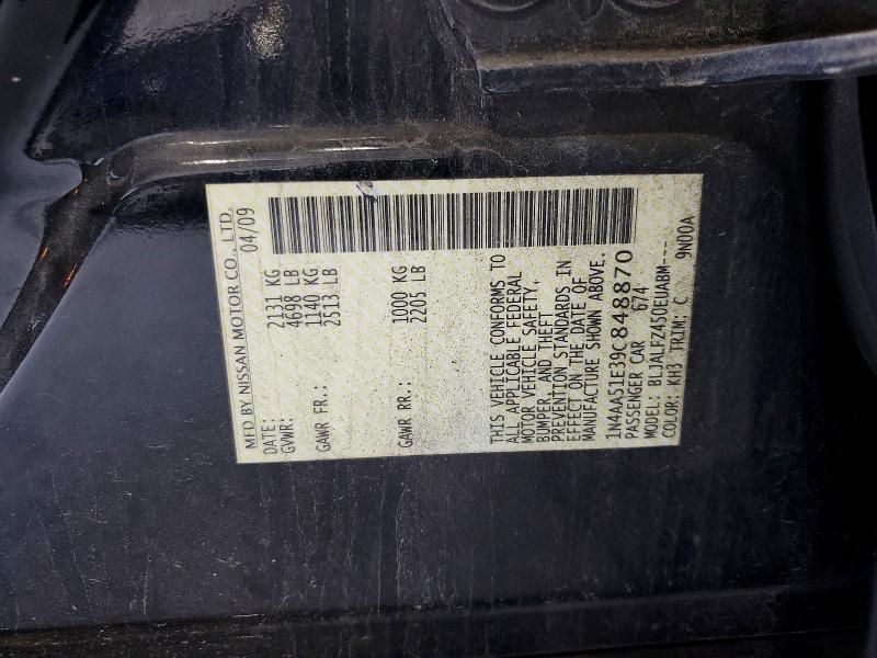 62580206 :رقم المزاد ، 1N4AA51E39C848870 vin ، 2009 Nissan Maxima مزاد بيع