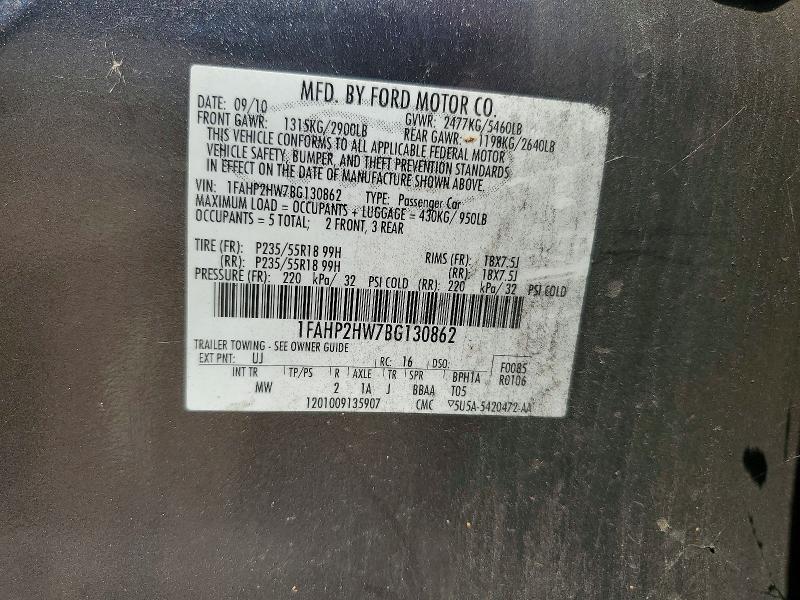 Продажа на аукционе авто 2011 Ford Taurus, vin: 1FAHP2HW7BG130862, номер лота: 60386676