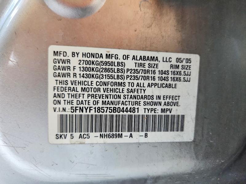 Продаж на аукціоні авто 2005 Honda Pilot, vin: 5FNYF18575B044481, номер лоту: 60388696