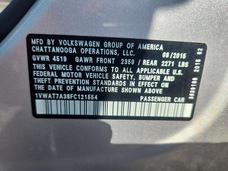 Aukcja sprzedaży 2015 Volkswagen Passat, vin: 1VWAT7A38FC121554, numer aukcji: 59293836
