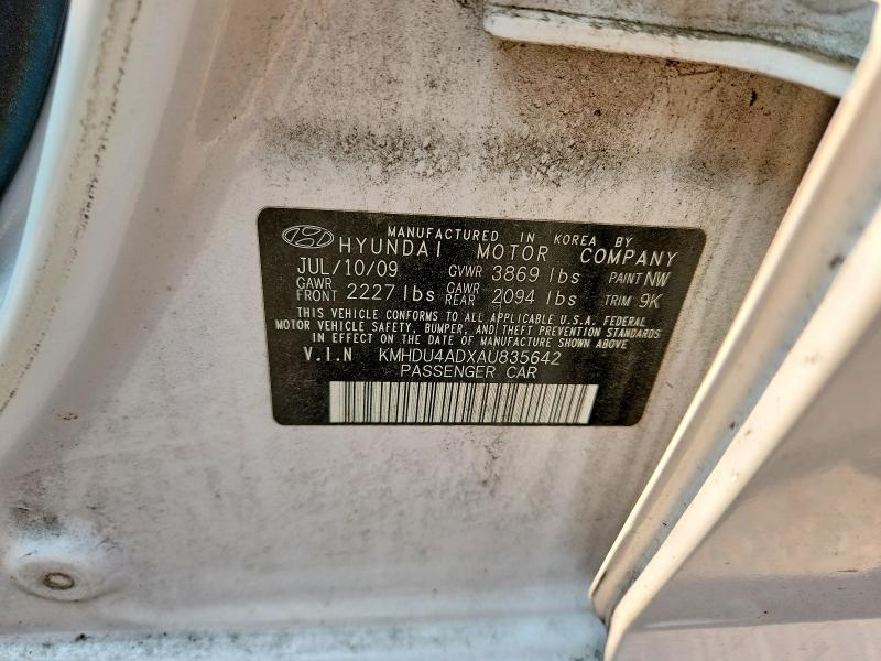 60936816 :رقم المزاد ، KMHDU4ADXAU835642 vin ، 2010 Hyundai Elantra مزاد بيع