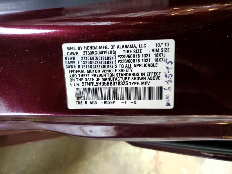 Продаж на аукціоні авто 2011 Honda Odyssey, vin: 5FNRL5H95BB018335, номер лоту: 60153386