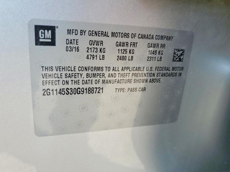 61001496 :رقم المزاد ، 2G1145S30G9188721 vin ، 2016 Chevrolet Impala مزاد بيع