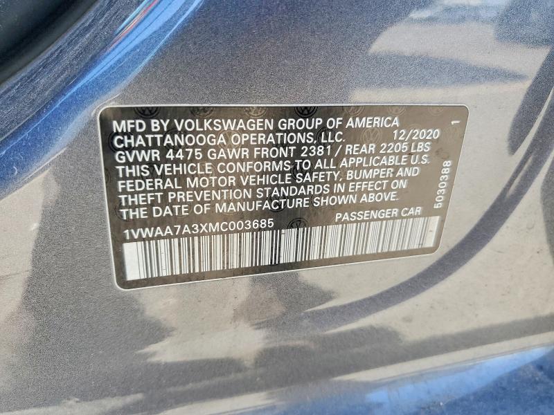 Aukcja sprzedaży 2021 Volkswagen Passat, vin: 1VWAA7A3XMC003685, numer aukcji: 61166786