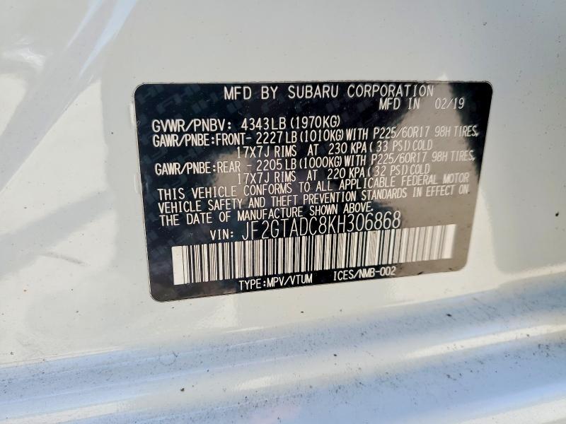 Aukcja sprzedaży 2019 Subaru Crosstrek, vin: JF2GTADC8KH306868, numer aukcji: 61766576