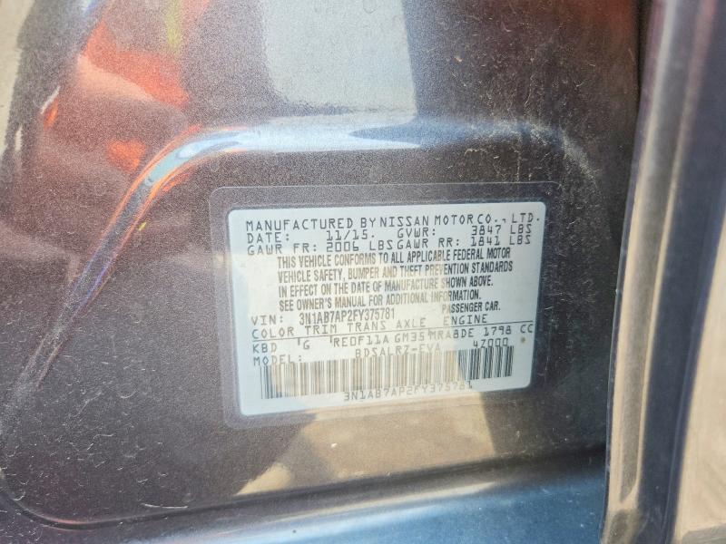 Aukcja sprzedaży 2015 Nissan Sentra, vin: 3N1AB7AP2FY375781, numer aukcji: 60022546