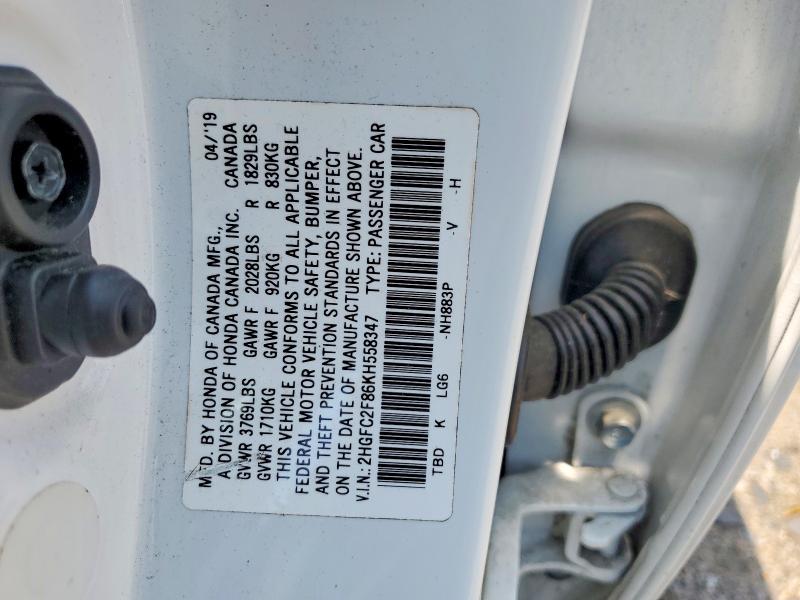 Aukcja sprzedaży 2019 Honda Civic, vin: 2HGFC2F86KH558347, numer aukcji: 61766566