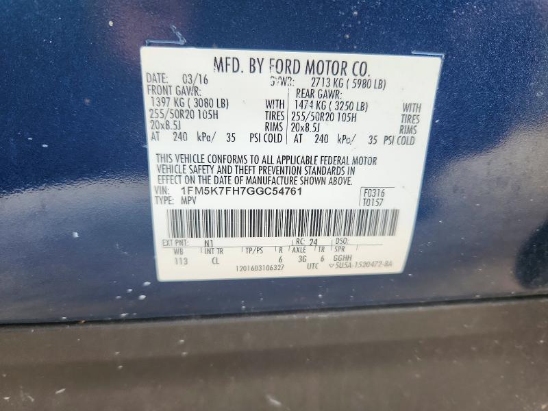 Aukcja sprzedaży 2016 Ford Explorer, vin: 1FM5K7FH7GGC54761, numer aukcji: 61147966