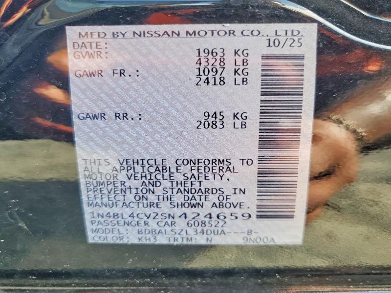 Продаж на аукціоні авто 2025 Nissan Altima, vin: 1N4BL4CV2SN424659, номер лоту: 59790266