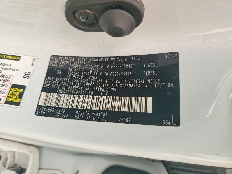59405366 :رقم المزاد ، 7MUDAABG4NV012788 vin ، 2022 Toyota Corolla Cross مزاد بيع